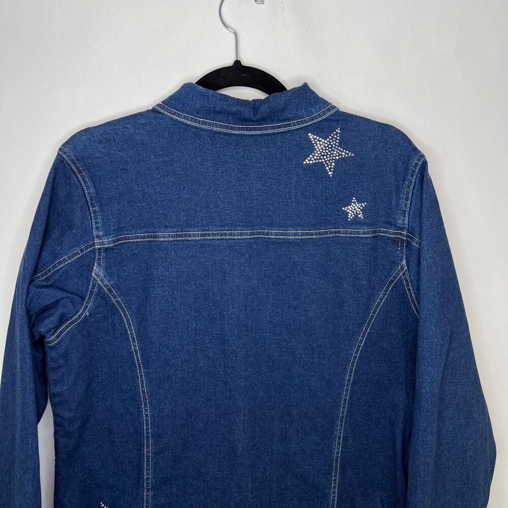 Quacker Factory Denim Blue Jean Jacket Woman’s Size Medium Embellished Stars - Picture 9 of 10